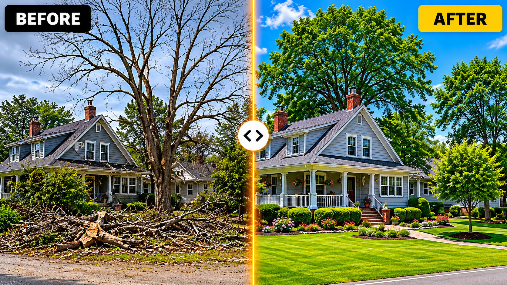 Before and after tree service project
